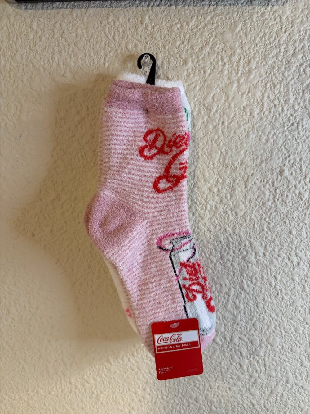 Coca-Cola Diet Coke Fuzzy Crew Socks 2 Pair Pink Cherry Bow Women 4-10 NWT